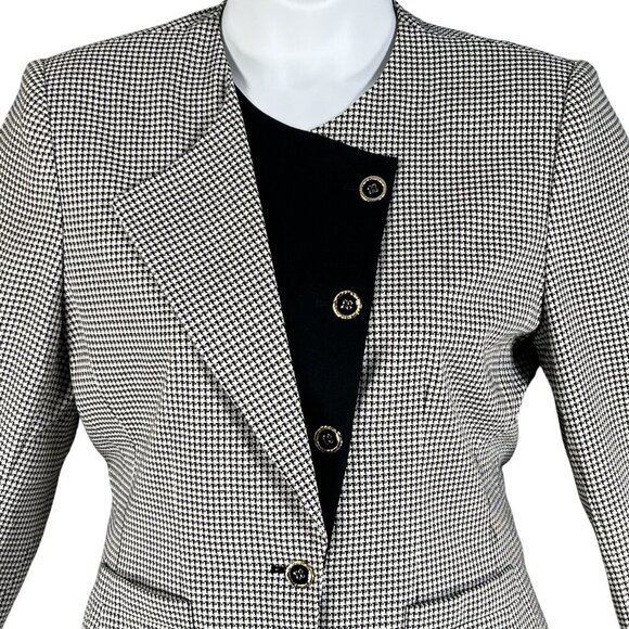 Kasper ASL Womens 8 Black White Houndstooth Blazer Skirt Set Power Suit Timeless - Picture 6 of 16